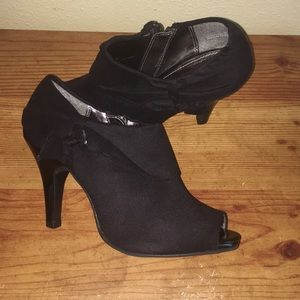 Black Rampage Faux Suede Peep-Toe Ankle Boots